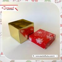 8x8x6.5 Tabanı Gold, Kapağı Kar Taneli Karton Kutu