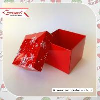 8x8x6.5 Tabanı Kırmızı, Kapağı Kar Taneli Karton Kutu