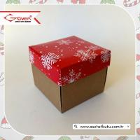 8x8x6.5 Tabanı Kraft, Kapağı Kar Taneli Karton Kutu