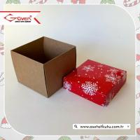 8x8x6.5 Tabanı Kraft, Kapağı Kar Taneli Karton Kutu