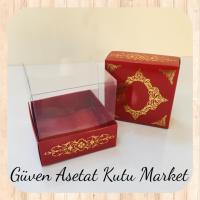 8x8x8 Altı Bordo Üzerine Gold Saray Desenli Karton, Üstü Asetat Kutu