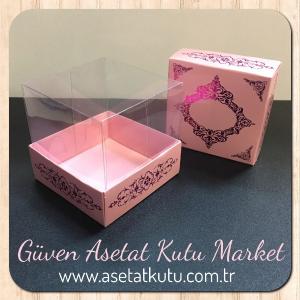 8x8x8 Altı Pembe Saray Desenli Karton, Üstü Asetat Kutu