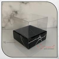 8x8x8 Altı Siyah Mermer Desenli Karton Üstü Asetat Kutu