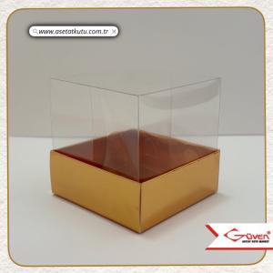 8x8x8 Altı Gold Metalize Karton Üstü Asetat Kutu