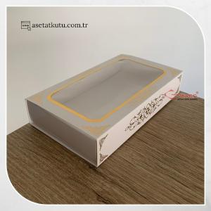 9x16x3 Beyaz Üzeri Gold Saray Desenli Pencereli Kutu