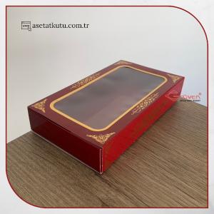 9x16x3 Bordo Üzeri Gold Saray Desenli Pencereli Kutu