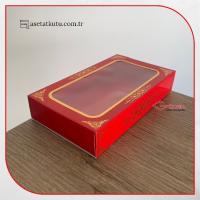 9x16x3 Kırmızı Üzeri Gold Saray Desenli Pencereli Kutu