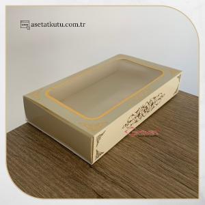 9x16x3 Krem Üzeri Gold Saray Desenli Pencereli Kutu