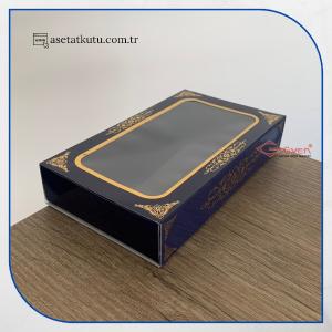 9x16x3 Lacivert Üzeri Gold Saray Desenli Pencereli Kutu