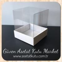 9x9x10 Altı Beyaz Karton Üstü Asetat Kutu
