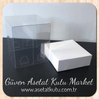 9x9x10 Altı Beyaz Karton Üstü Asetat Kutu