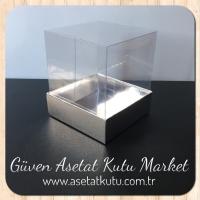 9x9x10 Altı Gümüş Metalize Karton Üstü Asetat Kutu