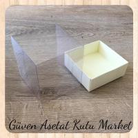 9x9x10 Altı Krem Mermer Desenli Karton Üstü Asetat Kutu
