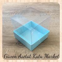 9x9x10 Altı Mavi Mermer Desenli Karton Üstü Asetat Kutu