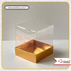 9x9x10 Altı Gold Metalize Karton Üstü Asetat Kutu