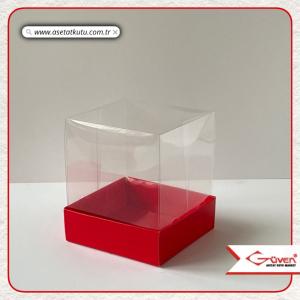 9x9x10 Altı Kırmızı Karton Üstü Asetat Kutu