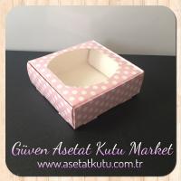 9x9x3 Lila Puantiyeli Pencereli Karton Kutu