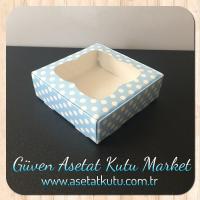 9x9x3 Mavi Puantiyeli Pencereli Karton Kutu
