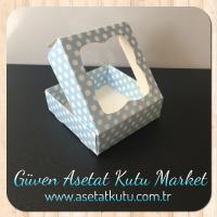 9x9x3 Mavi Puantiyeli Pencereli Karton Kutu