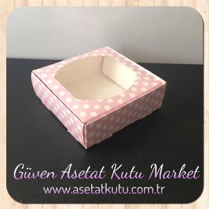 9x9x3 Pembe Puantiyeli Pencereli Karton Kutu
