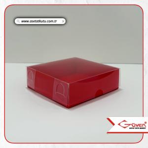 9x9x3 Altı Kırmızı Karton Üstü Asetat Kutu