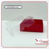 9x9x3 Altı Kırmızı Karton Üstü Asetat Kutu