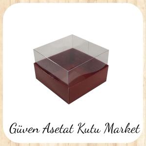9x9x4 Altı Bordo Karton Üstü Asetat Kutu