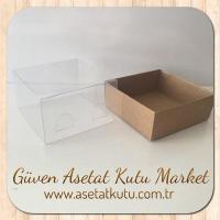 9x9x4 Altı Koyu Kraft Karton Üstü Asetat Kutu