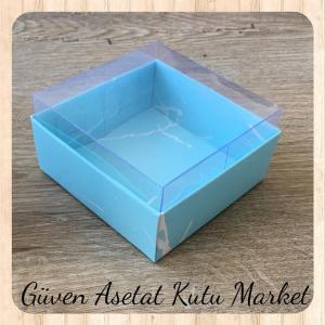 9x9x4 Altı Mavi Mermer Desenli Karton Üstü Asetat Kutu