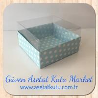 9x9x4 Altı Mavi Puantiyeli Karton Üstü Asetat Kutu