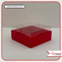 9x9x4 Altı Kırmızı Karton Üstü Asetat Kutu