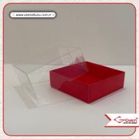 9x9x4 Altı Kırmızı Karton Üstü Asetat Kutu