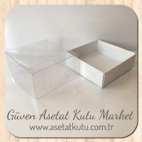 9x9x5 Altı Beyaz Karton Üstü Asetat Kutu
