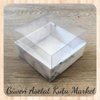 9x9x5 Altı Beyaz Mermer Desenli Karton Üstü Asetat Kutu
