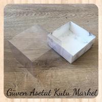 9x9x5 Altı Beyaz Mermer Desenli Karton Üstü Asetat Kutu