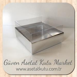 9x9x5 Altı Gümüş Metalize Karton Üstü Asetat Kutu