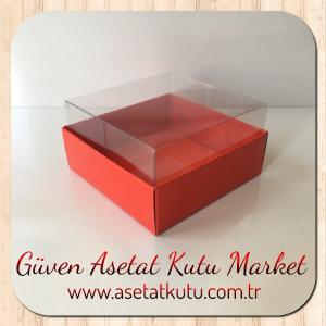9x9x5 Altı Kırmızı Karton Üstü Asetat Kutu