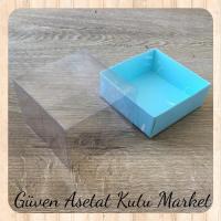 9x9x5 Altı Mavi Mermer Desenli Karton Üstü Asetat Kutu