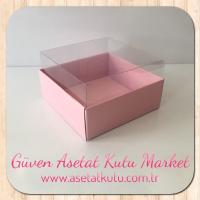 9x9x5 Altı Pembe Karton Üstü Asetat Kutu