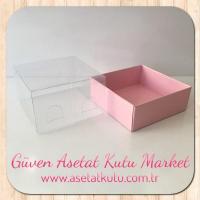 9x9x5 Altı Pembe Karton Üstü Asetat Kutu