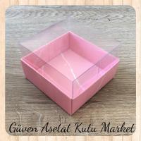 9x9x5 Altı Pembe Mermer Desenli Karton Üstü Asetat Kutu
