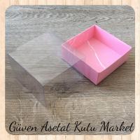 9x9x5 Altı Pembe Mermer Desenli Karton Üstü Asetat Kutu