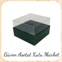 9x9x5 Altı Yeşil Karton Üstü Asetat Kutu