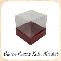 9x9x7 Altı Bordo Karton Üstü Asetat Kutu
