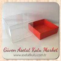 9x9x7 Altı Kırmızı Karton Üstü Asetat Kutu