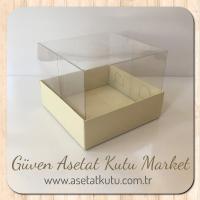 9x9x7 Altı Krem Karton Üstü Asetat Kutu