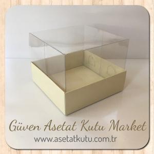 9x9x7 Altı Krem Karton Üstü Asetat Kutu