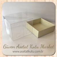 9x9x7 Altı Krem Karton Üstü Asetat Kutu