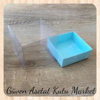 9x9x7 Altı Mavi Mermer Desenli Karton Üstü Asetat Kutu