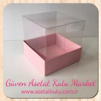 9x9x7 Altı Pembe Karton Üstü Asetat Kutu